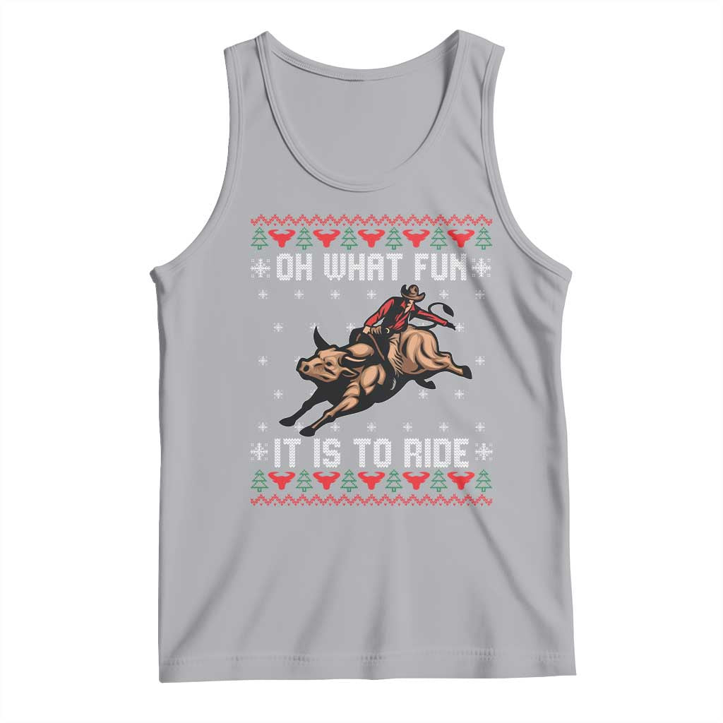 Western Bull Riding Ugly Christmas Tank Top Oh What Fun It Is To Ride TS12 Athletic Heather Print Your Wear