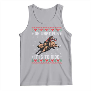 Western Bull Riding Ugly Christmas Tank Top Oh What Fun It Is To Ride TS12 Athletic Heather Print Your Wear