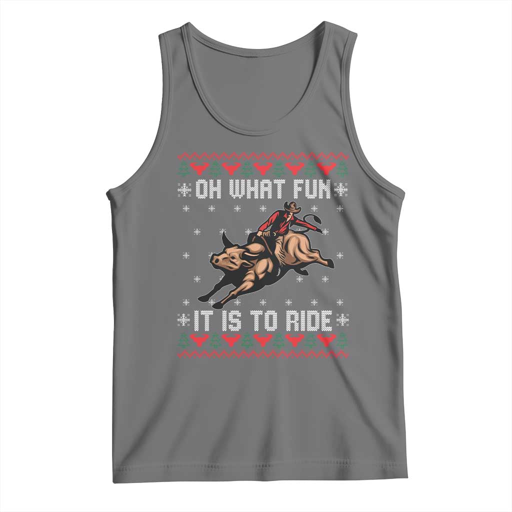 Western Bull Riding Ugly Christmas Tank Top Oh What Fun It Is To Ride TS12 Black Heather Print Your Wear
