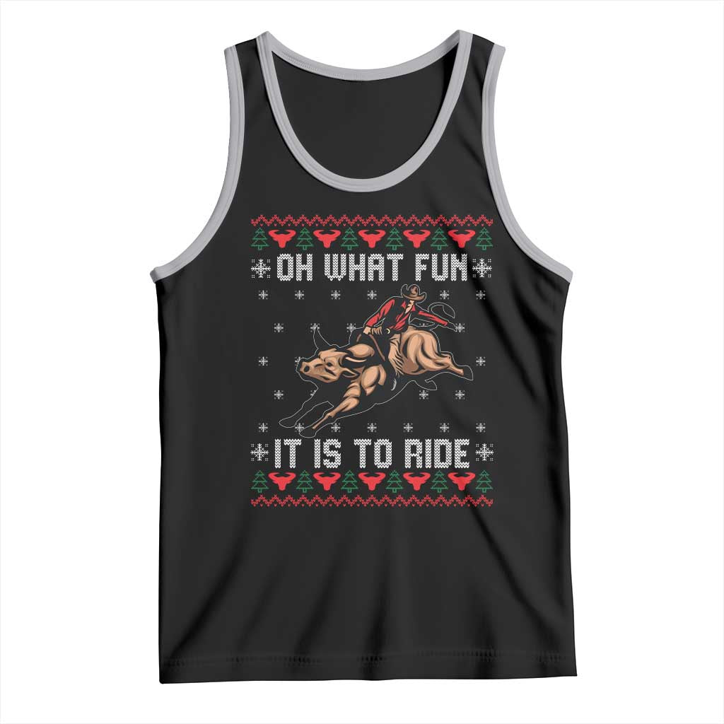 Western Bull Riding Ugly Christmas Tank Top Oh What Fun It Is To Ride TS12 Black Athletic Heather Print Your Wear