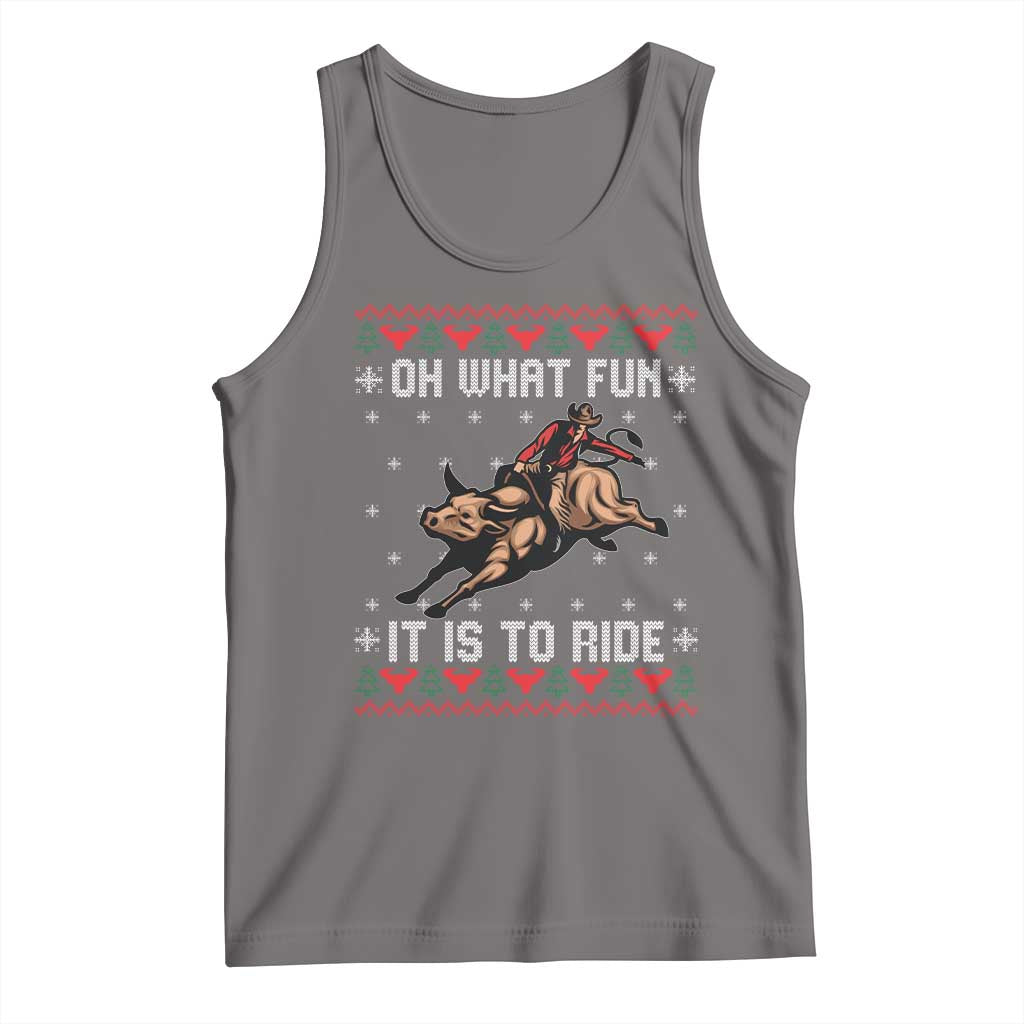 Western Bull Riding Ugly Christmas Tank Top Oh What Fun It Is To Ride TS12 Deep Heather Print Your Wear