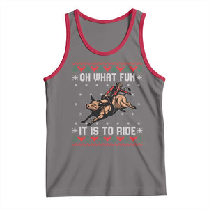 Western Bull Riding Ugly Christmas Tank Top Oh What Fun It Is To Ride TS12 Deep Heather Red Print Your Wear