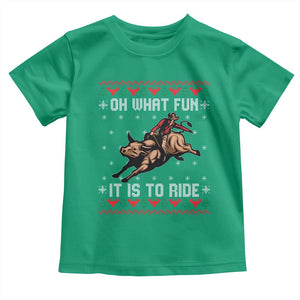 Western Bull Riding Ugly Christmas Toddler T Shirt Oh What Fun It Is To Ride TS12 Irish Green Print Your Wear