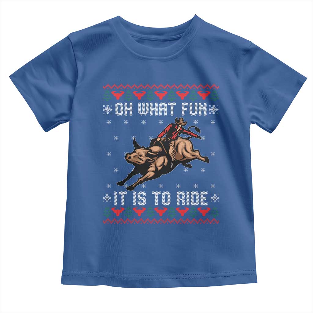 Western Bull Riding Ugly Christmas Toddler T Shirt Oh What Fun It Is To Ride TS12 Royal Blue Print Your Wear