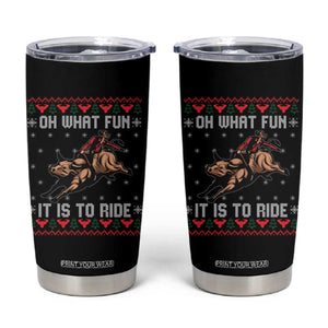Western Bull Riding Ugly Christmas Tumbler Cup Oh What Fun It Is To Ride TS12 Black Print Your Wear