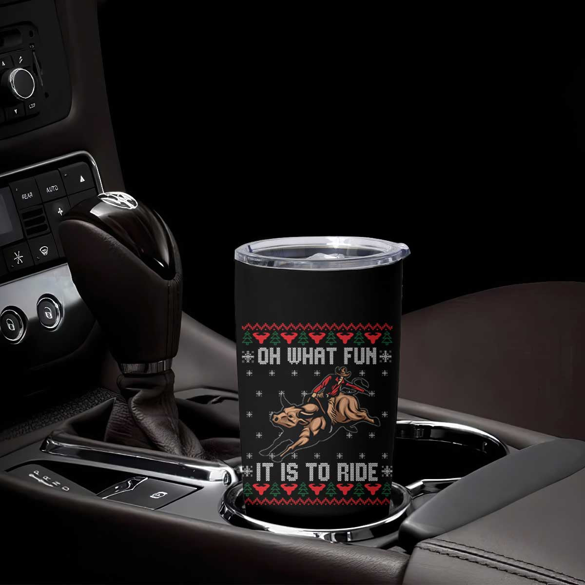 Western Bull Riding Ugly Christmas Tumbler Cup Oh What Fun It Is To Ride TS12 Print Your Wear