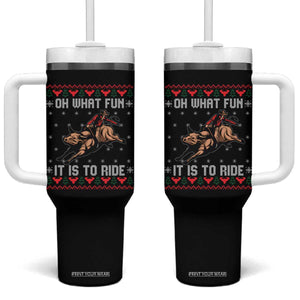Western Bull Riding Ugly Christmas Tumbler With Handle Oh What Fun It Is To Ride TS12 One Size: 40 oz Black Print Your Wear