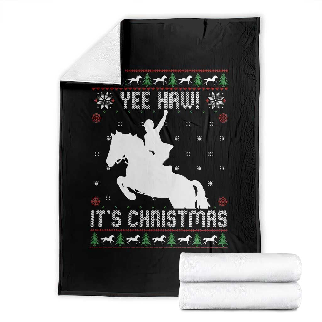 Yee Haw It Is Christmas Throw Blanket Funny Ugly Xmas Rodeo Gift For Cowgirl TS12 Black Print Your Wear