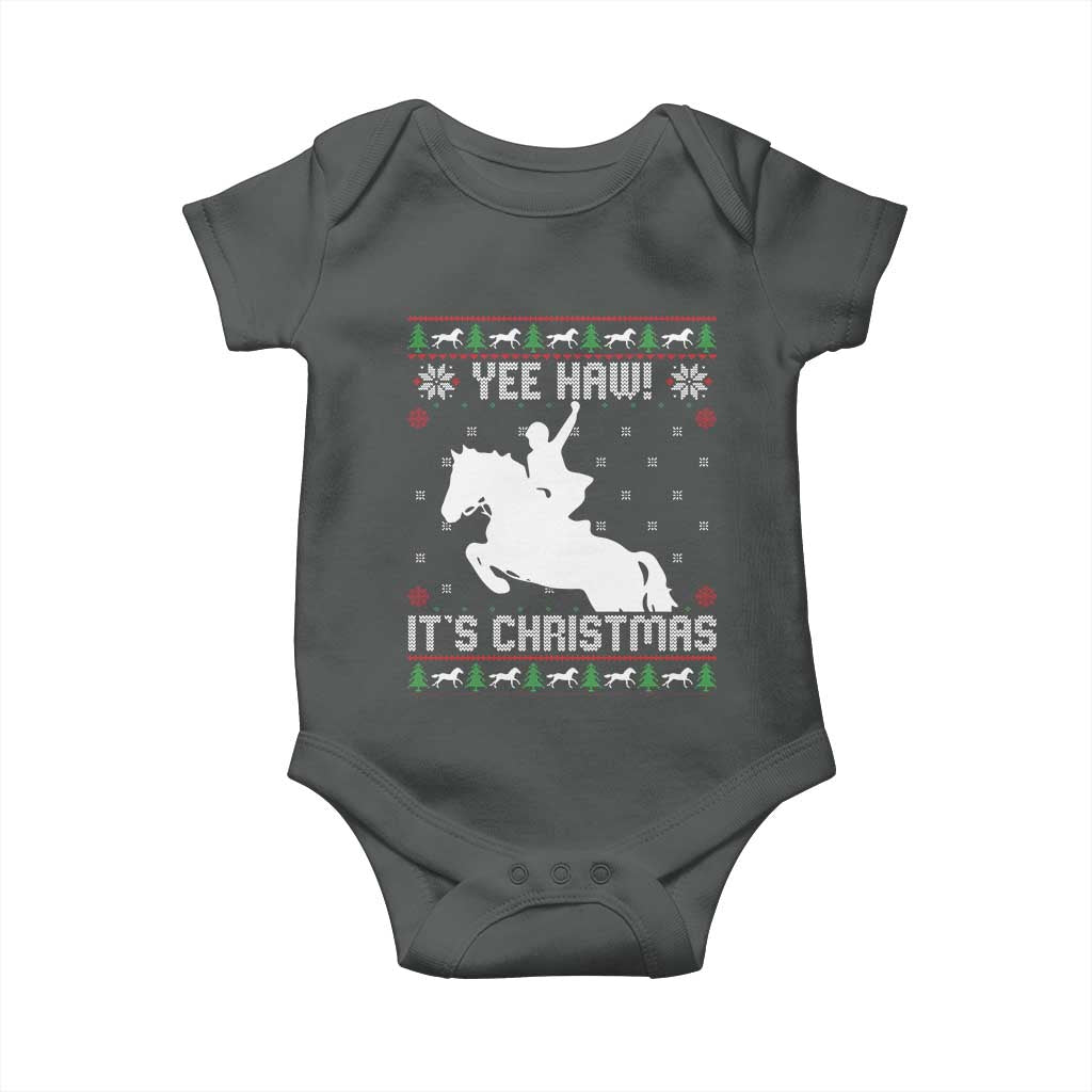 Yee Haw It Is Christmas Baby Onesie Funny Ugly Xmas Rodeo Gift For Cowgirl TS12 Dark Heather Print Your Wear