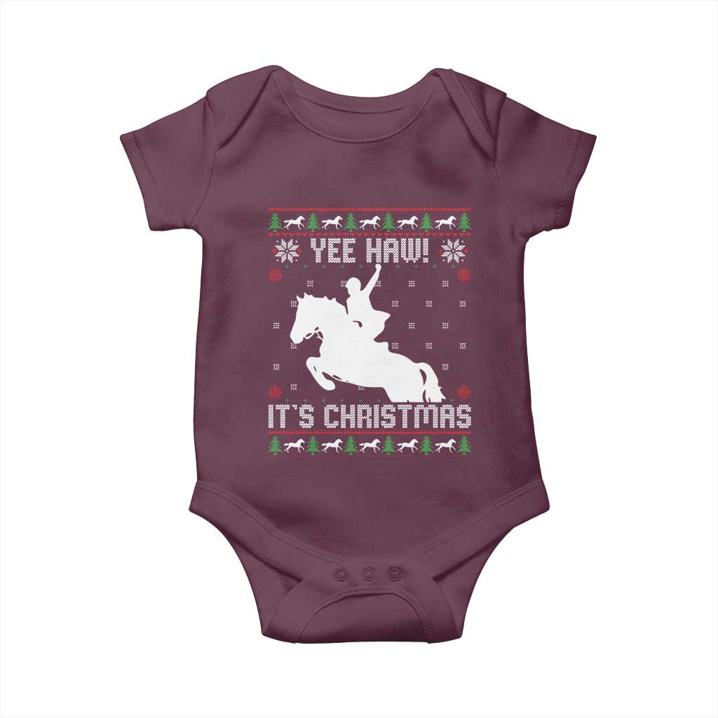 Yee Haw It Is Christmas Baby Onesie Funny Ugly Xmas Rodeo Gift For Cowgirl TS12 Maroon Print Your Wear
