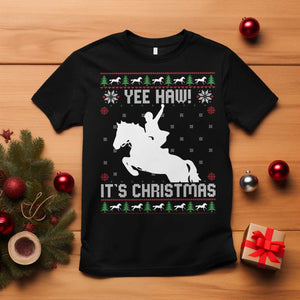 Yee Haw It Is Christmas T Shirt Funny Ugly Xmas Rodeo Gift For Cowgirl TS12 Black Print Your Wear