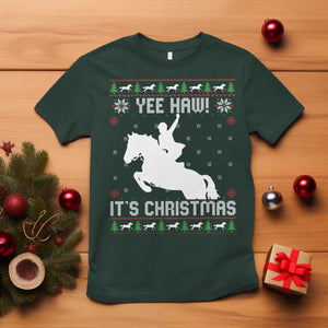 Yee Haw It Is Christmas T Shirt Funny Ugly Xmas Rodeo Gift For Cowgirl TS12 Dark Forest Green Print Your Wear
