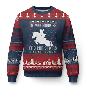 Yee Haw It Is Xmas Ugly Christmas Sweater Funny Ugly Xmas Rodeo Gift For Cowgirl TS12 Navy Red Print Your Wear