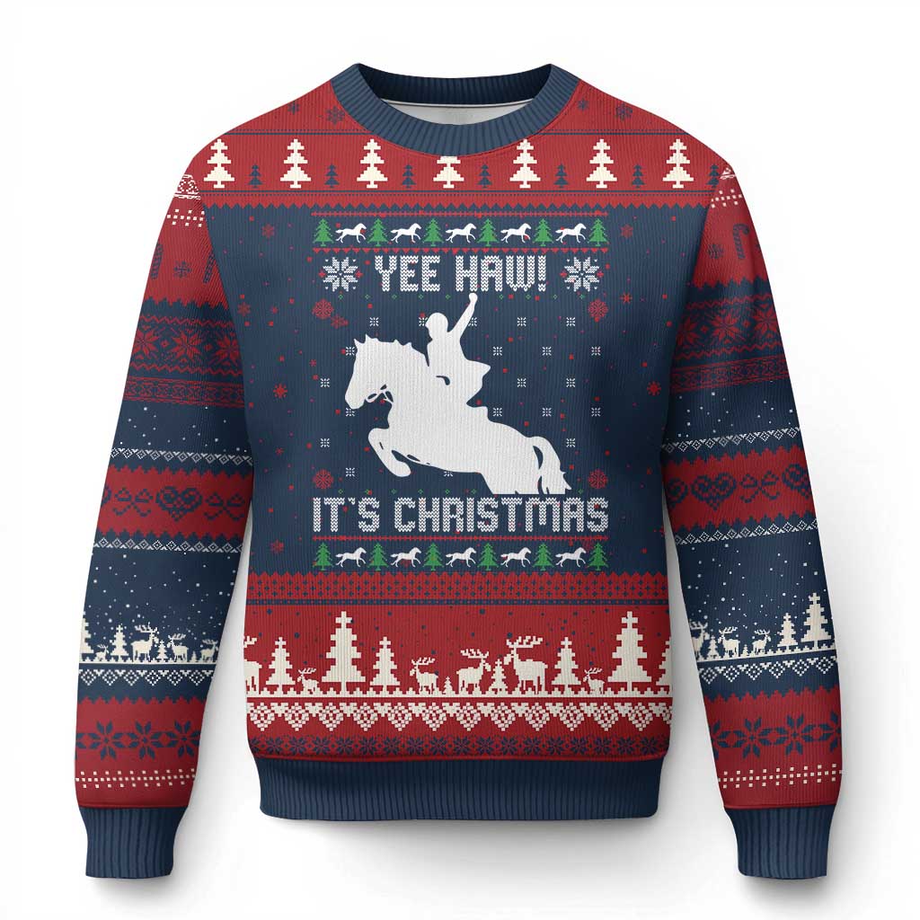 Yee Haw It Is Xmas Ugly Christmas Sweater Funny Ugly Xmas Rodeo Gift For Cowgirl TS12 Navy Red Print Your Wear