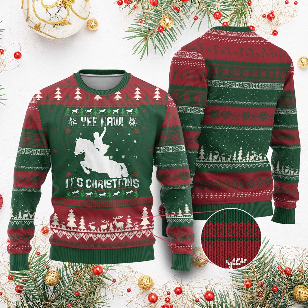 Yee Haw It Is Xmas Ugly Christmas Sweater Funny Ugly Xmas Rodeo Gift For Cowgirl TS12 Red Green Print Your Wear