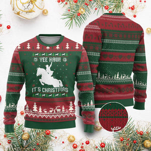 Yee Haw It Is Xmas Ugly Christmas Sweater Funny Ugly Xmas Rodeo Gift For Cowgirl TS12 Red Green Print Your Wear