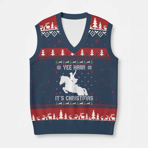Yee Haw It Is Xmas V-Neck Knit Sweater Vest Funny Ugly Xmas Rodeo Gift For Cowgirl TS12 Navy Red Print Your Wear