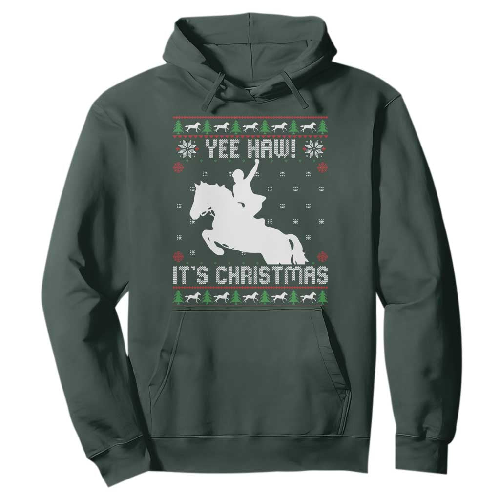 Yee Haw It Is Christmas Hoodie Funny Ugly Xmas Rodeo Gift For Cowgirl TS12 Dark Forest Green Print Your Wear