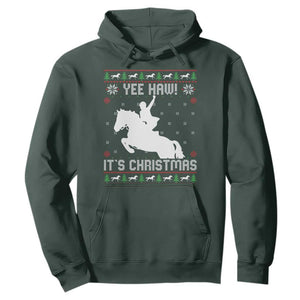 Yee Haw It Is Christmas Hoodie Funny Ugly Xmas Rodeo Gift For Cowgirl TS12 Dark Forest Green Print Your Wear