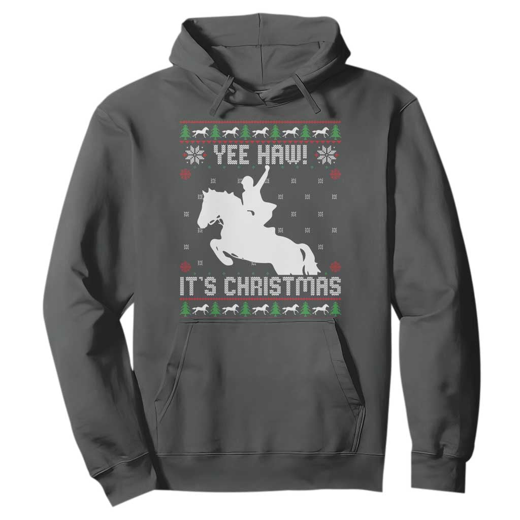 Yee Haw It Is Christmas Hoodie Funny Ugly Xmas Rodeo Gift For Cowgirl TS12 Dark Heather Print Your Wear