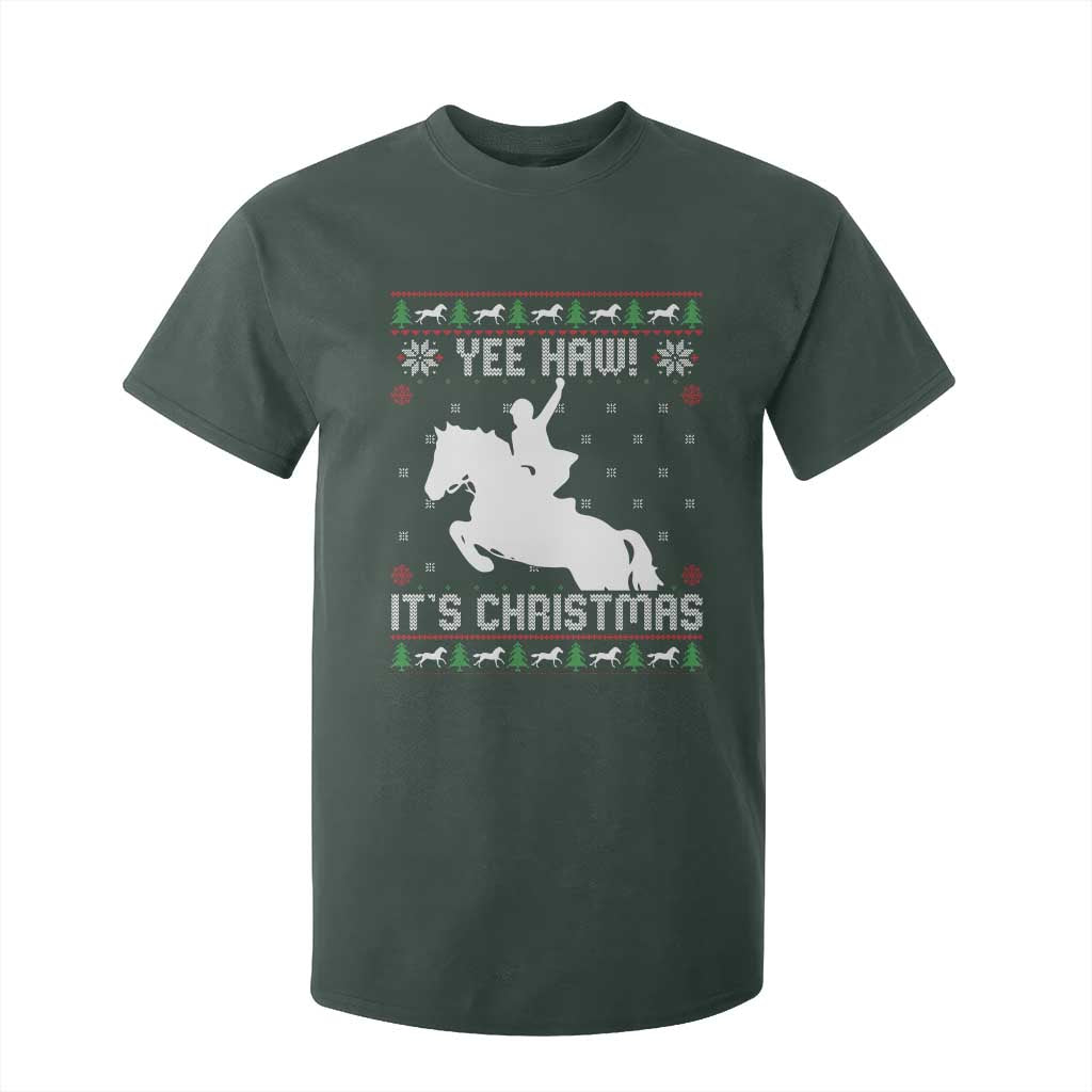 Yee Haw It Is Christmas T Shirt For Kid Funny Ugly Xmas Rodeo Gift For Cowgirl TS12 Dark Forest Green Print Your Wear