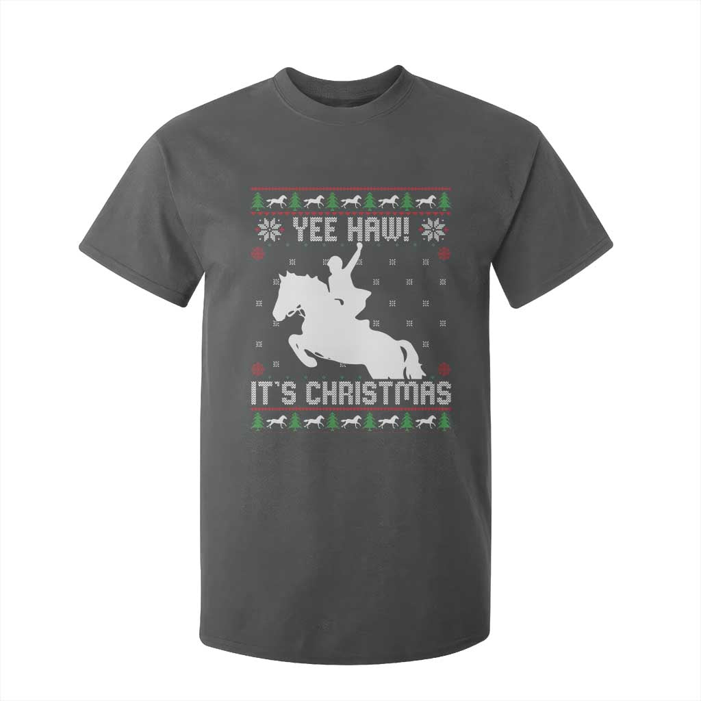 Yee Haw It Is Christmas T Shirt For Kid Funny Ugly Xmas Rodeo Gift For Cowgirl TS12 Dark Heather Print Your Wear