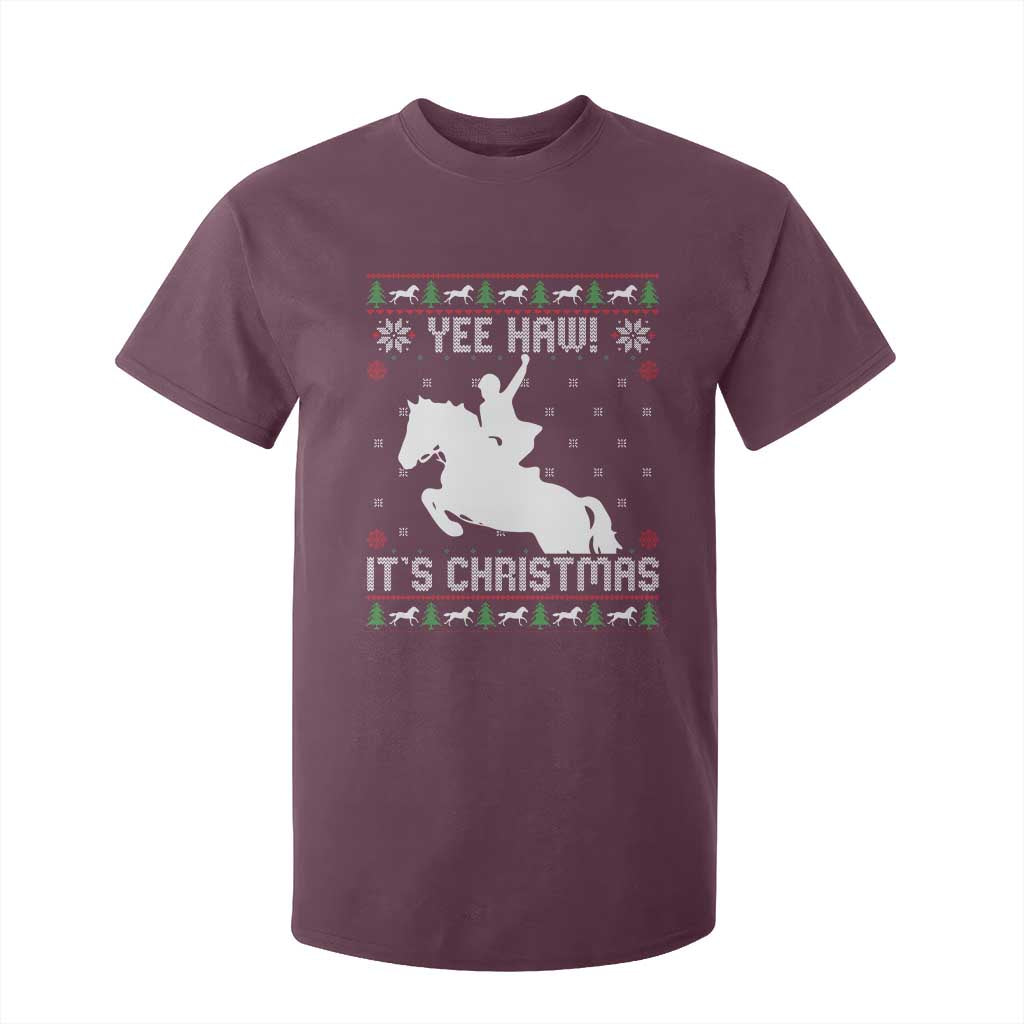 Yee Haw It Is Christmas T Shirt For Kid Funny Ugly Xmas Rodeo Gift For Cowgirl TS12 Maroon Print Your Wear
