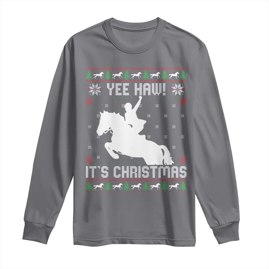 Yee Haw It Is Christmas Long Sleeve Shirt Funny Ugly Xmas Rodeo Gift For Cowgirl TS12 Charcoal Print Your Wear