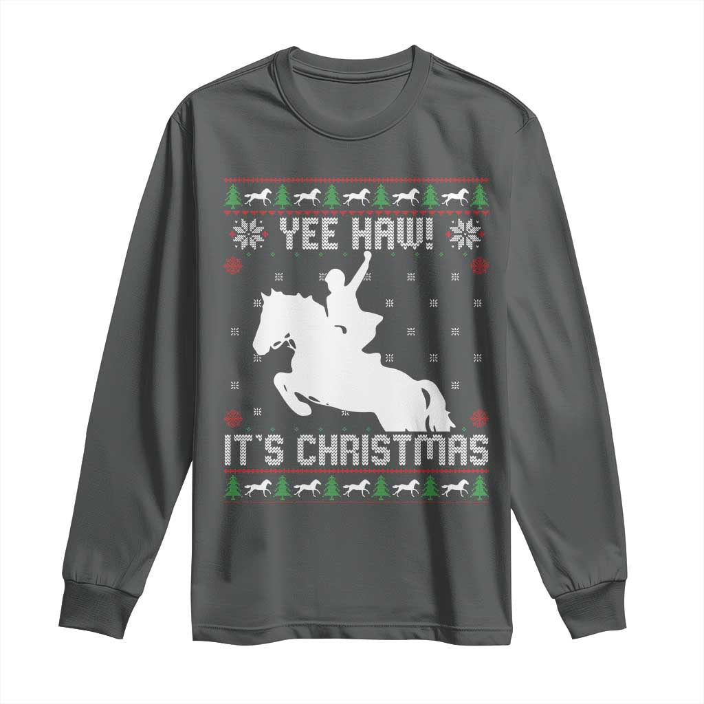 Yee Haw It Is Christmas Long Sleeve Shirt Funny Ugly Xmas Rodeo Gift For Cowgirl TS12 Dark Heather Print Your Wear