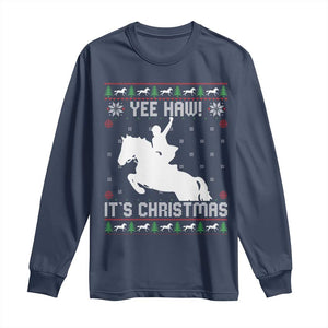 Yee Haw It Is Christmas Long Sleeve Shirt Funny Ugly Xmas Rodeo Gift For Cowgirl TS12 Navy Print Your Wear