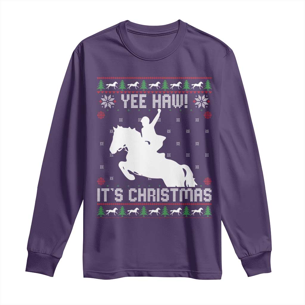 Yee Haw It Is Christmas Long Sleeve Shirt Funny Ugly Xmas Rodeo Gift For Cowgirl TS12 Purple Print Your Wear