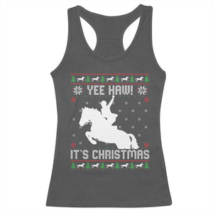 Yee Haw It Is Christmas Racerback Tank Top Funny Ugly Xmas Rodeo Gift For Cowgirl TS12 Dark Heather Print Your Wear
