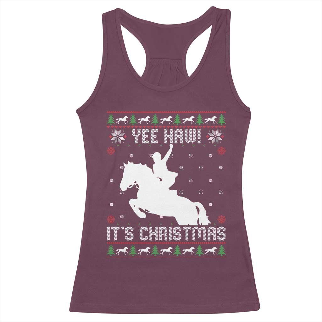 Yee Haw It Is Christmas Racerback Tank Top Funny Ugly Xmas Rodeo Gift For Cowgirl TS12 Maroon Print Your Wear