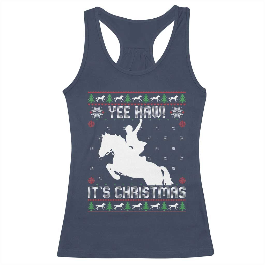 Yee Haw It Is Christmas Racerback Tank Top Funny Ugly Xmas Rodeo Gift For Cowgirl TS12 Navy Print Your Wear
