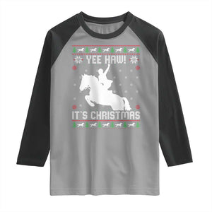 Yee Haw It Is Christmas Raglan Shirt Funny Ugly Xmas Rodeo Gift For Cowgirl TS12 Sport Gray Black Print Your Wear