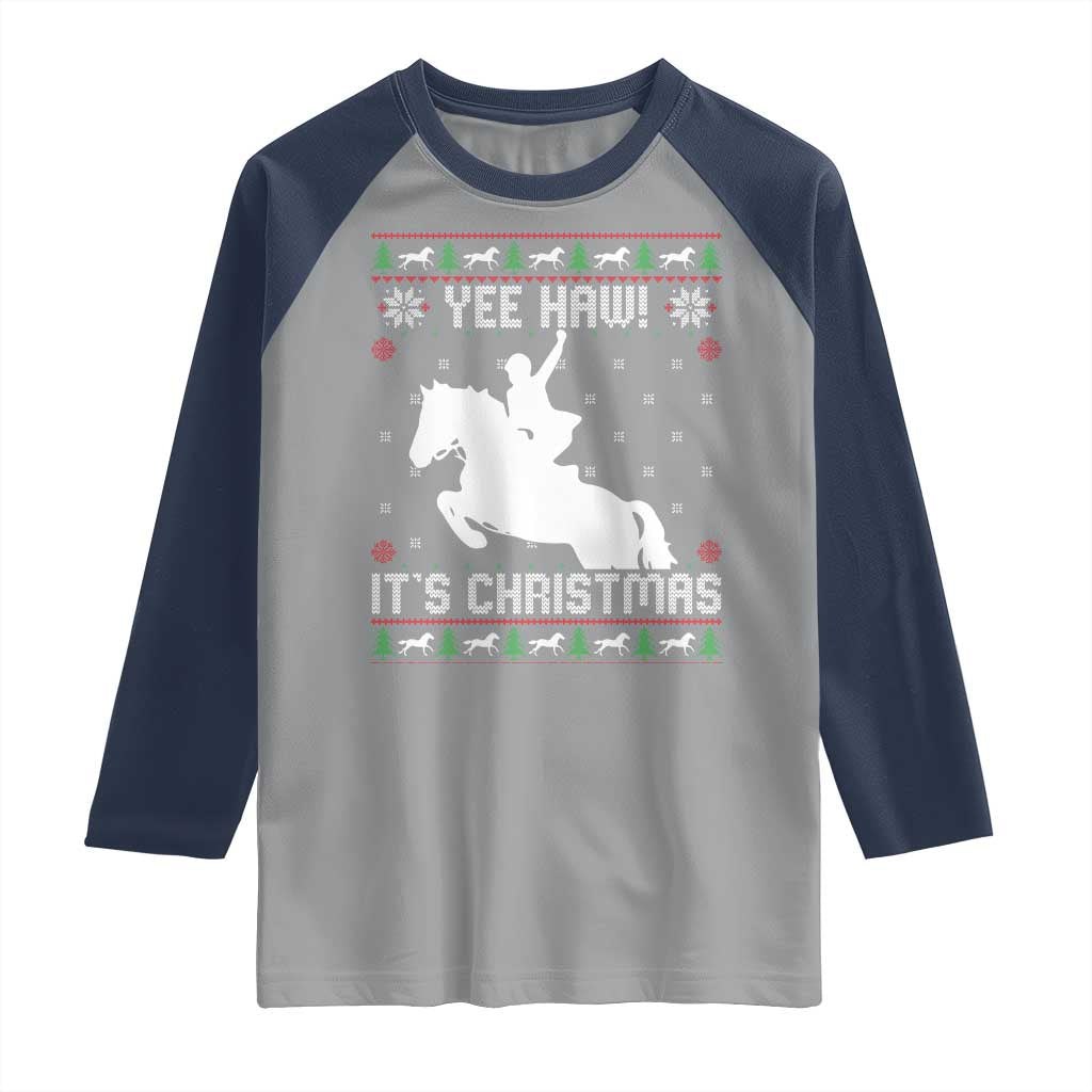 Yee Haw It Is Christmas Raglan Shirt Funny Ugly Xmas Rodeo Gift For Cowgirl TS12 Sport Gray Navy Print Your Wear