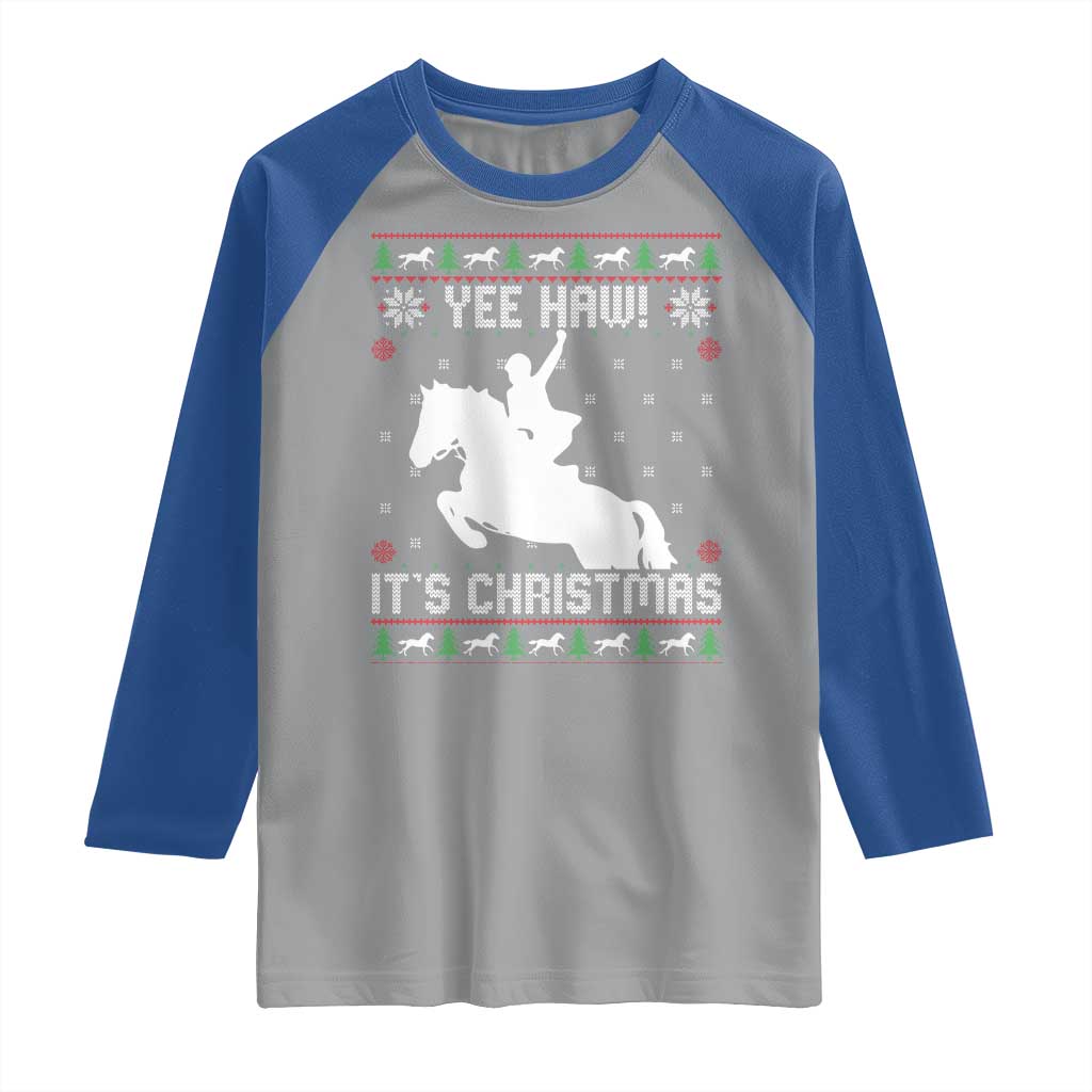 Yee Haw It Is Christmas Raglan Shirt Funny Ugly Xmas Rodeo Gift For Cowgirl TS12 Sport Gray Royal Print Your Wear