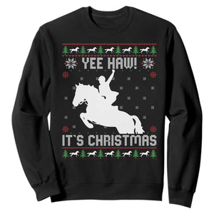 Yee Haw It Is Christmas Sweatshirt Funny Ugly Xmas Rodeo Gift For Cowgirl TS12 Black Print Your Wear