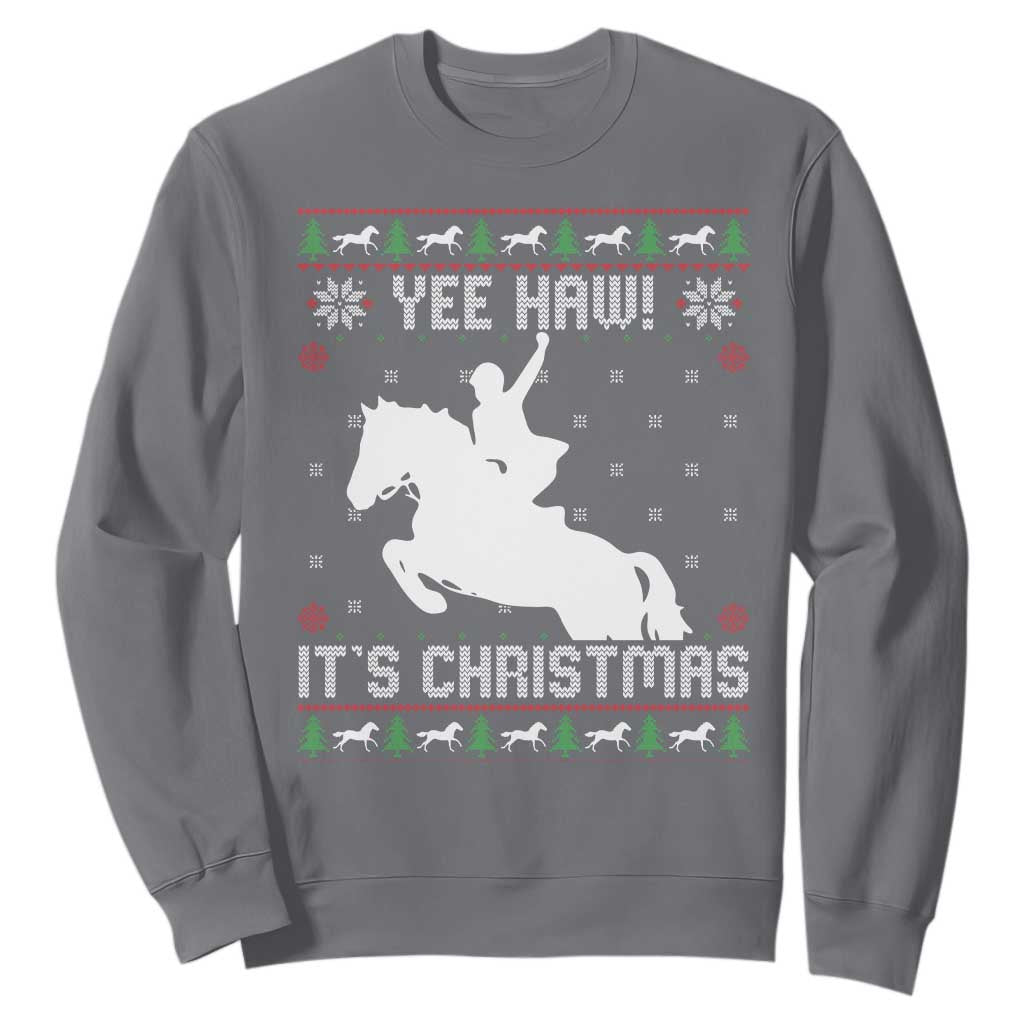 Yee Haw It Is Christmas Sweatshirt Funny Ugly Xmas Rodeo Gift For Cowgirl TS12 Charcoal Print Your Wear