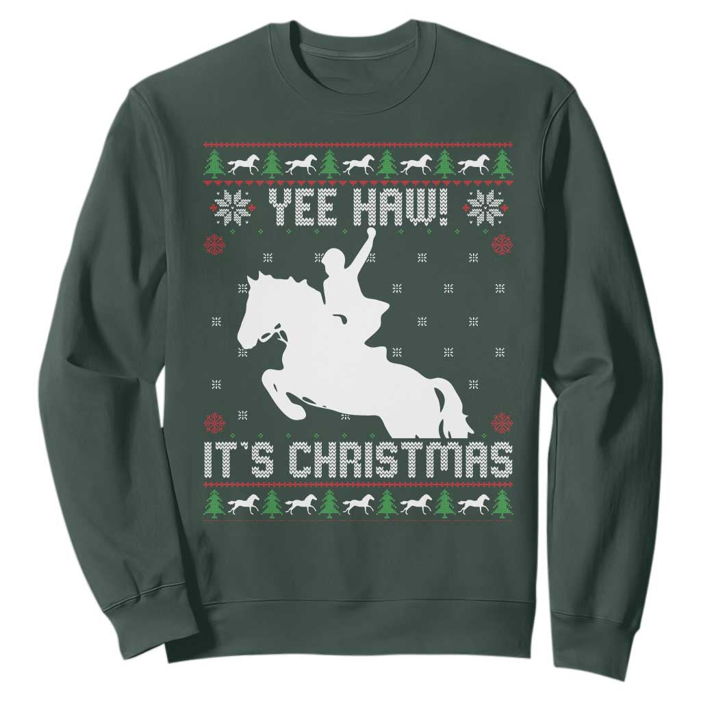 Yee Haw It Is Christmas Sweatshirt Funny Ugly Xmas Rodeo Gift For Cowgirl TS12 Dark Forest Green Print Your Wear
