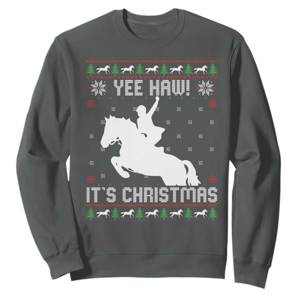 Yee Haw It Is Christmas Sweatshirt Funny Ugly Xmas Rodeo Gift For Cowgirl TS12 Dark Heather Print Your Wear
