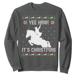 Yee Haw It Is Christmas Sweatshirt Funny Ugly Xmas Rodeo Gift For Cowgirl TS12 Dark Heather Print Your Wear