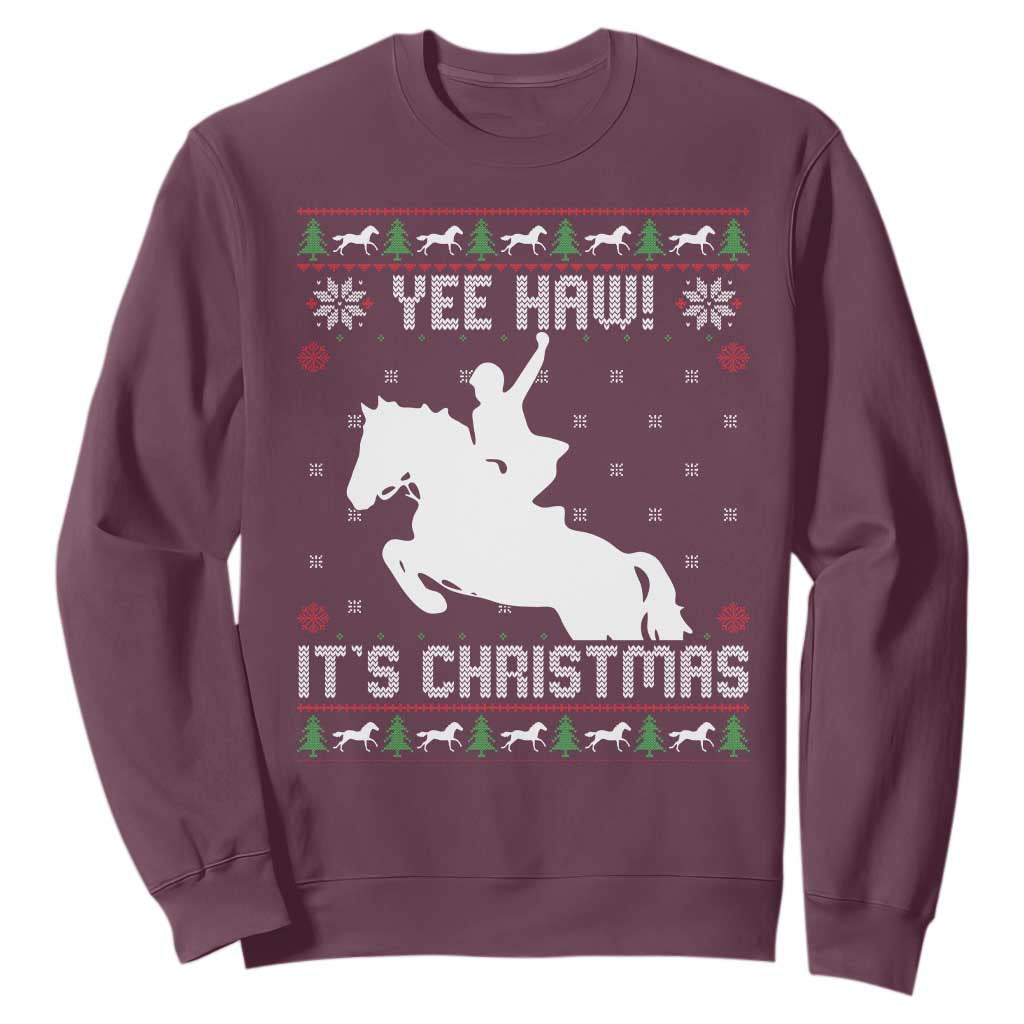 Yee Haw It Is Christmas Sweatshirt Funny Ugly Xmas Rodeo Gift For Cowgirl TS12 Maroon Print Your Wear