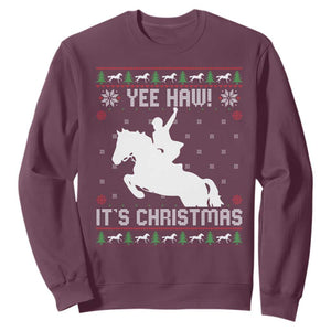 Yee Haw It Is Christmas Sweatshirt Funny Ugly Xmas Rodeo Gift For Cowgirl TS12 Maroon Print Your Wear