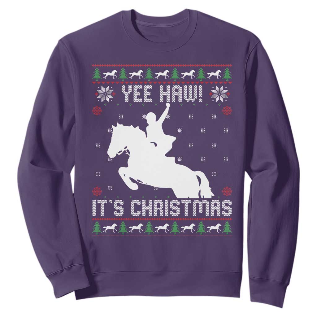 Yee Haw It Is Christmas Sweatshirt Funny Ugly Xmas Rodeo Gift For Cowgirl TS12 Purple Print Your Wear