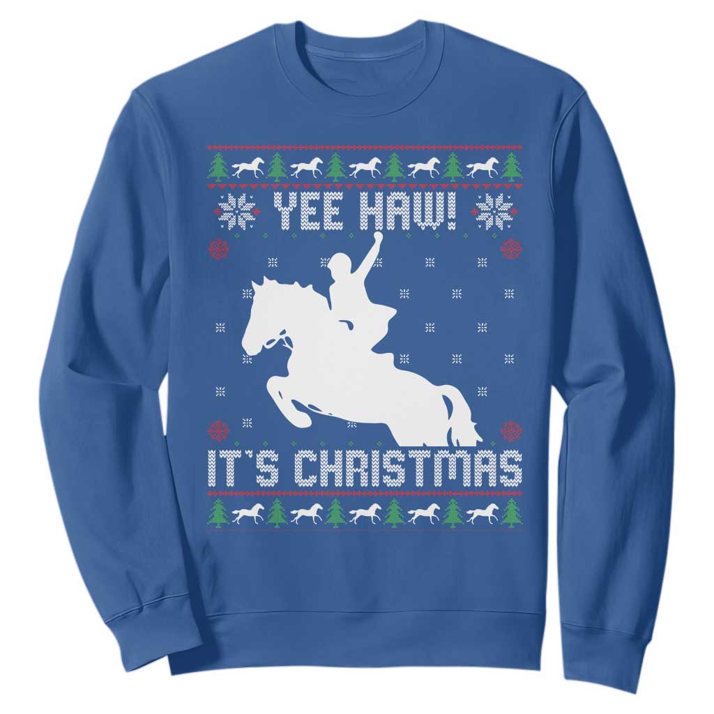 Yee Haw It Is Christmas Sweatshirt Funny Ugly Xmas Rodeo Gift For Cowgirl TS12 Royal Blue Print Your Wear