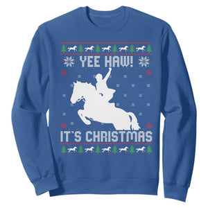 Yee Haw It Is Christmas Sweatshirt Funny Ugly Xmas Rodeo Gift For Cowgirl TS12 Royal Blue Print Your Wear