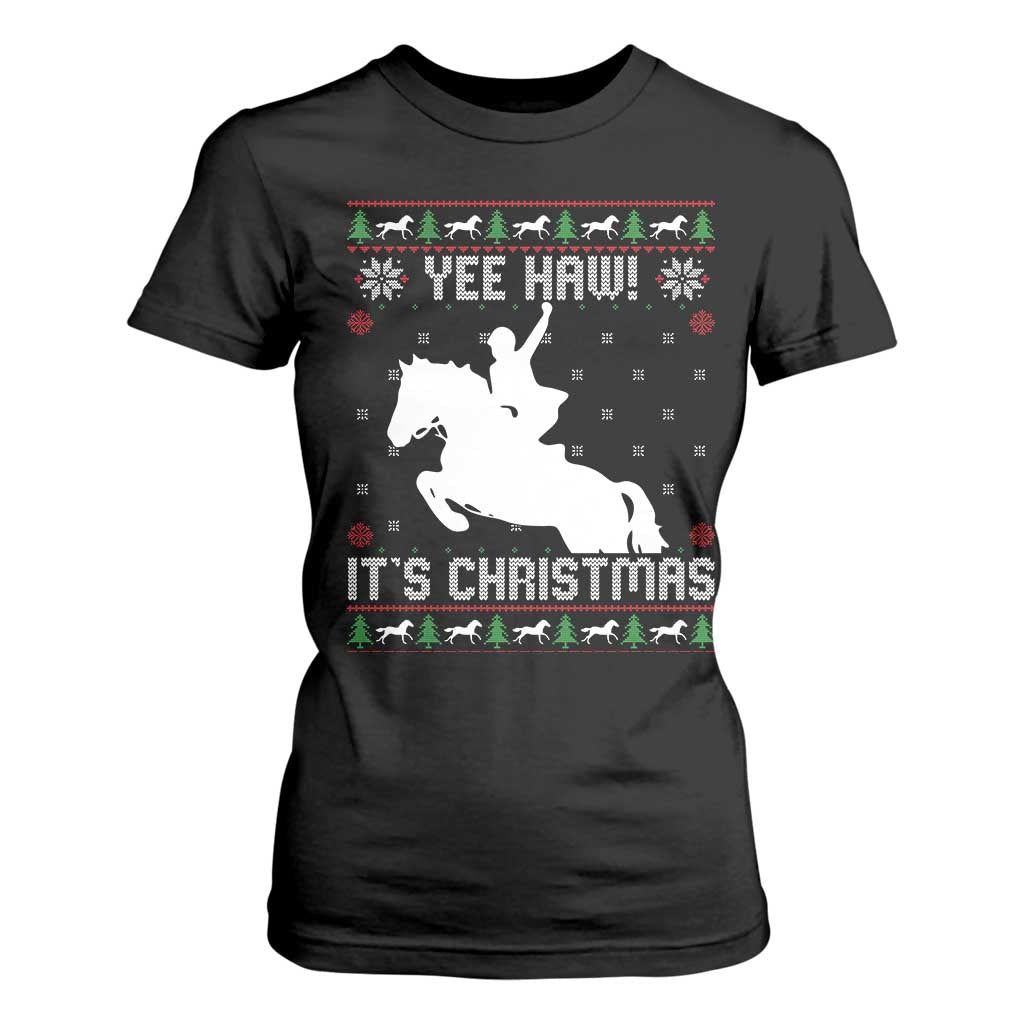 Yee Haw It Is Christmas T Shirt For Women Funny Ugly Xmas Rodeo Gift For Cowgirl TS12 Black Print Your Wear