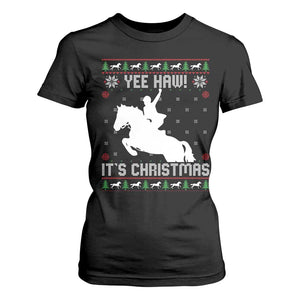 Yee Haw It Is Christmas T Shirt For Women Funny Ugly Xmas Rodeo Gift For Cowgirl TS12 Black Print Your Wear