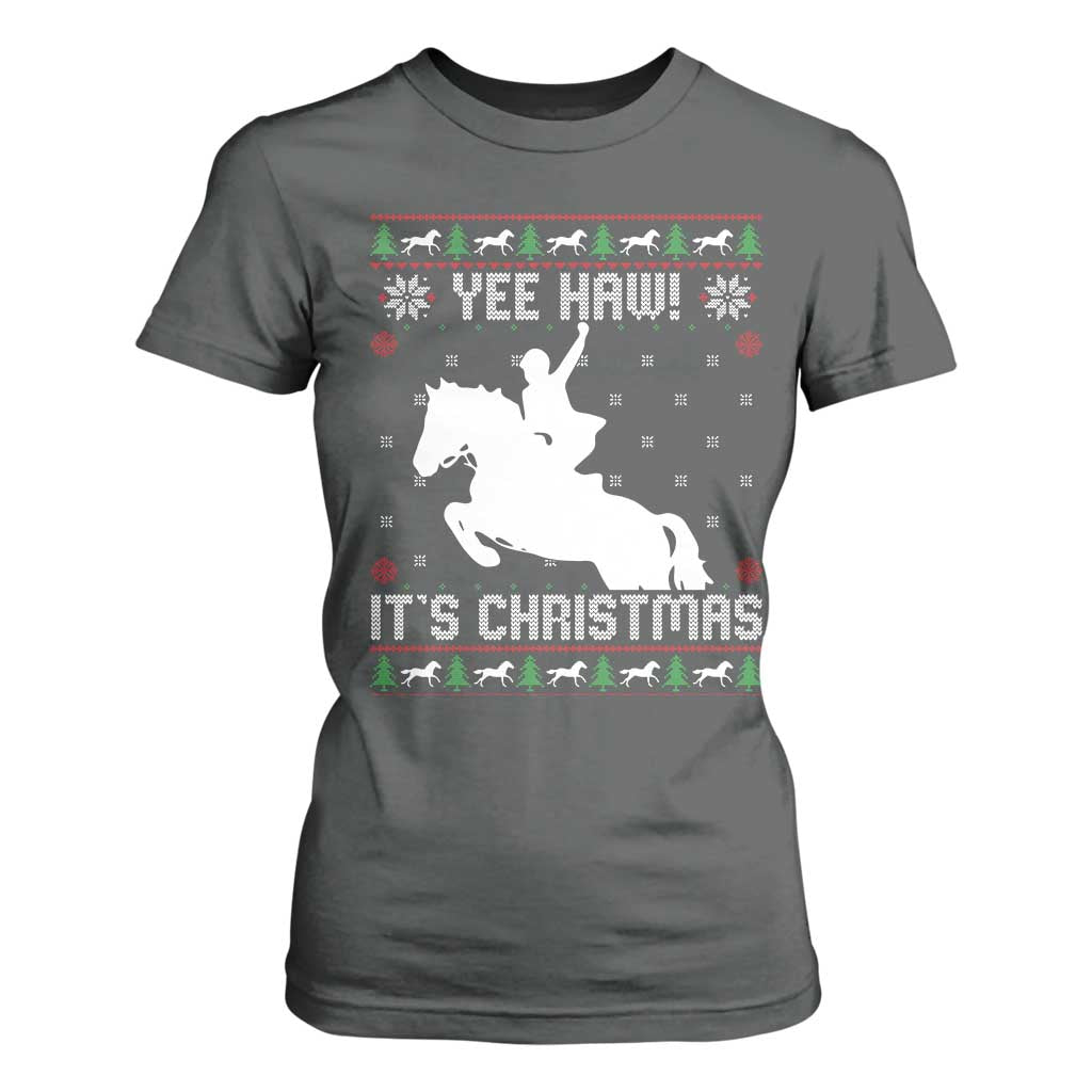 Yee Haw It Is Christmas T Shirt For Women Funny Ugly Xmas Rodeo Gift For Cowgirl TS12 Dark Heather Print Your Wear